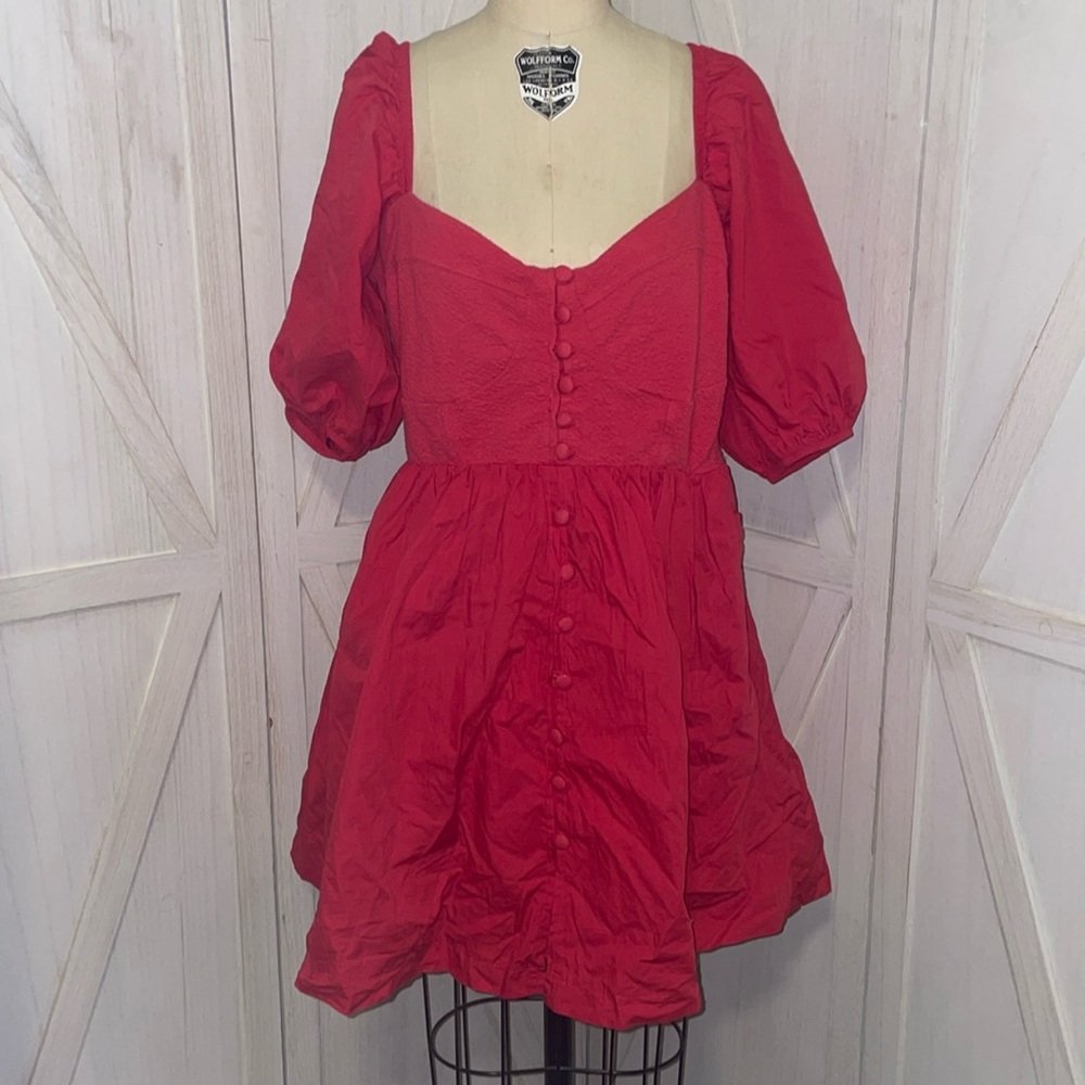 Maeve Red Puff Sleeve Midi Dress